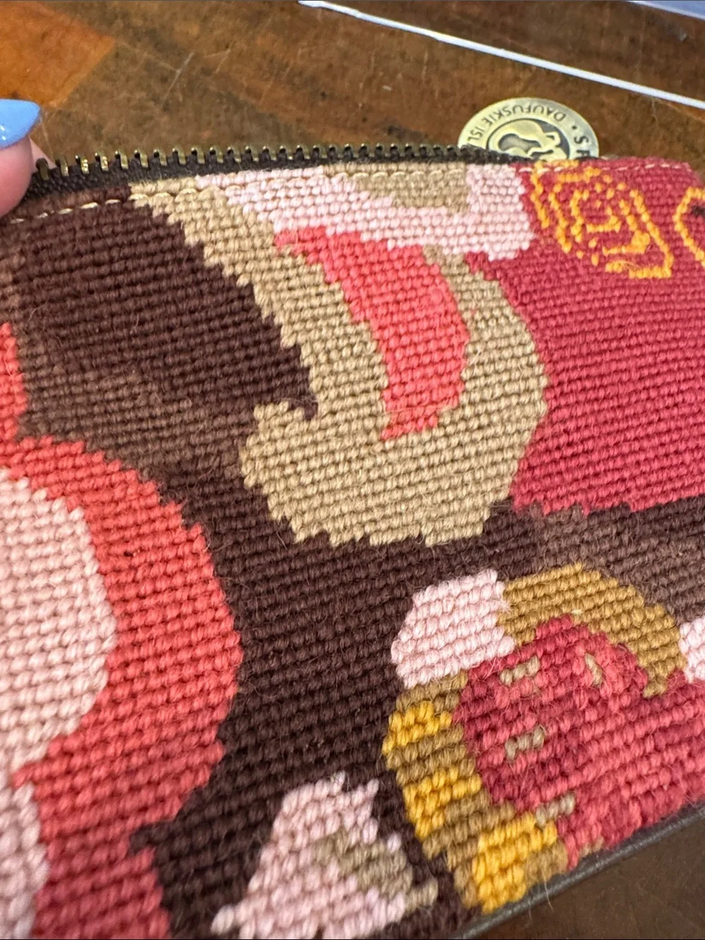 Spartina 449 Pink and Brown Floral Needlepoint Wristlet